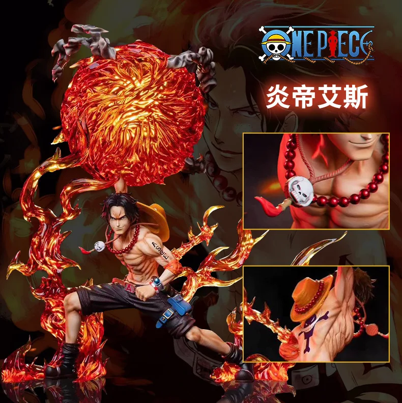 Gk Handheld One Piece Series High Quality Pt Flame Emperor Fire Fist Ace Anime Model Handheld Ornament Birthday Gift