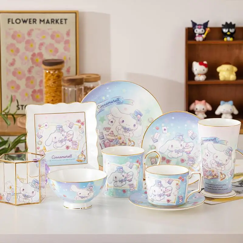 

Sanrio Yuguigou Ceramic Cup and Plate Kawaii Household Creativity Bone China Tableware Cute Cartoon Anime Plate Mug New Style