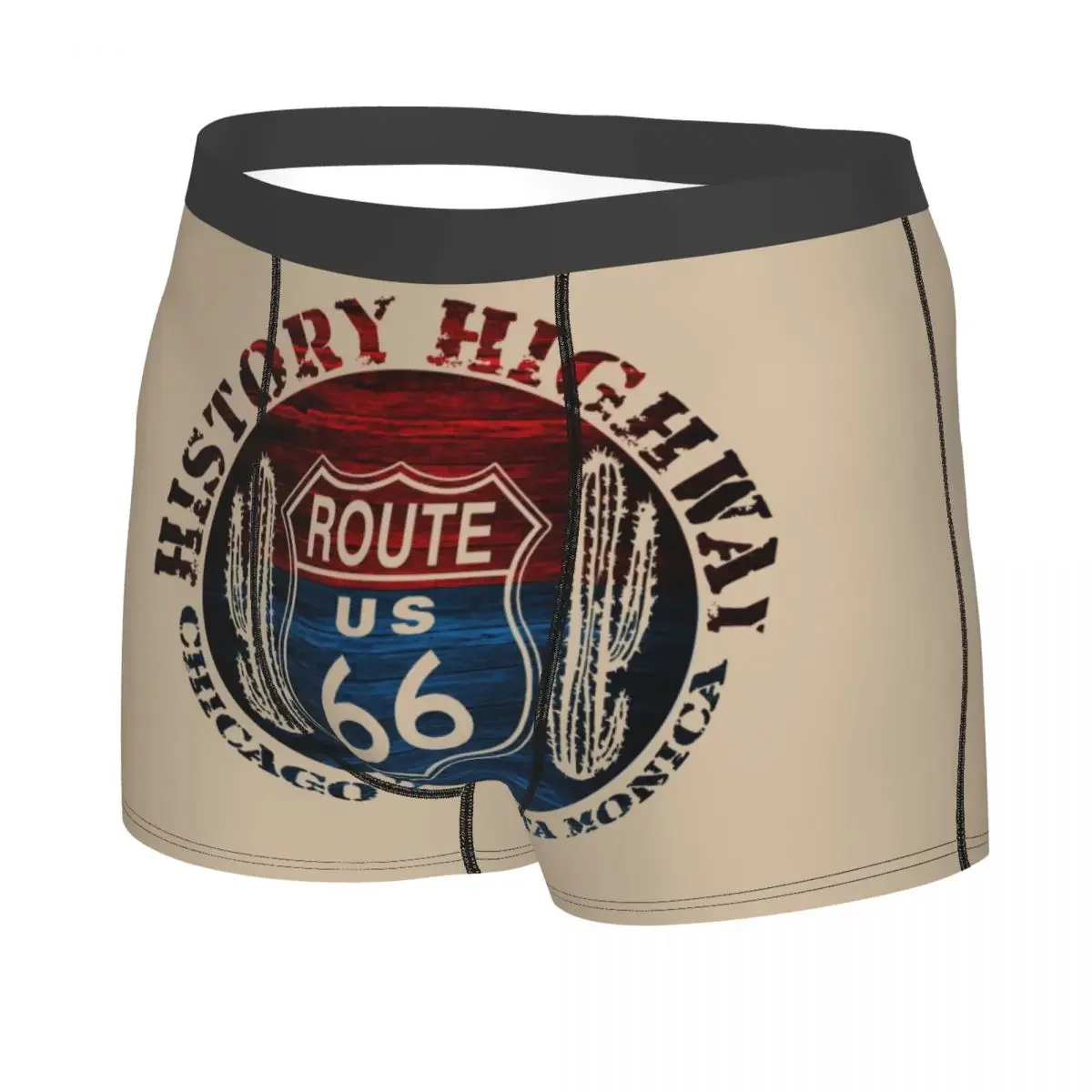 Route 66 The Great America Road Vintage Trip Underwear Men Printed Main Street of America Boxer Briefs Shorts Panties Underpants