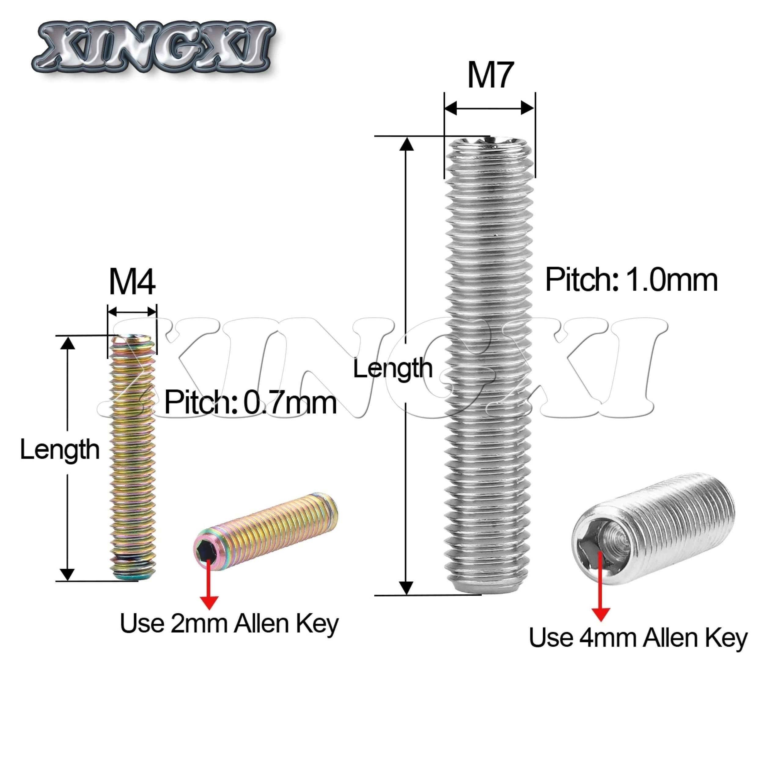 Xingxi Titanium Bolt M4/M7x8 10 12 13.5 16 18 20 22 25 30 35 40 45 50mm Socket Head Headless Set Screw for Bicycle Motorcycles