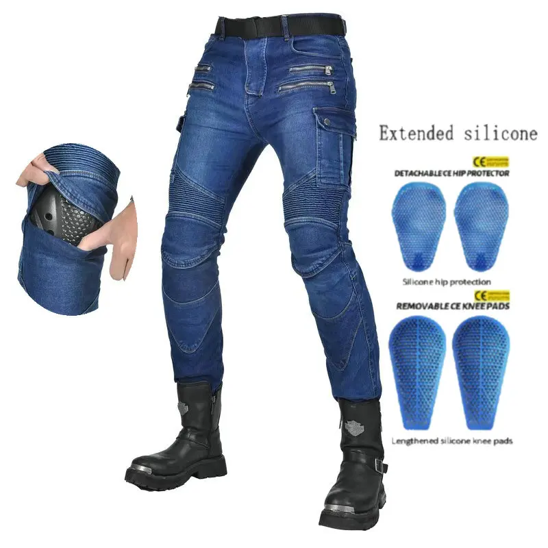 

Loong Байкерские мотоциклетные брюки для мотокросса Knight, повседневные защитные джинсы, маленькие тонкие модные брюки-локомотив, синие