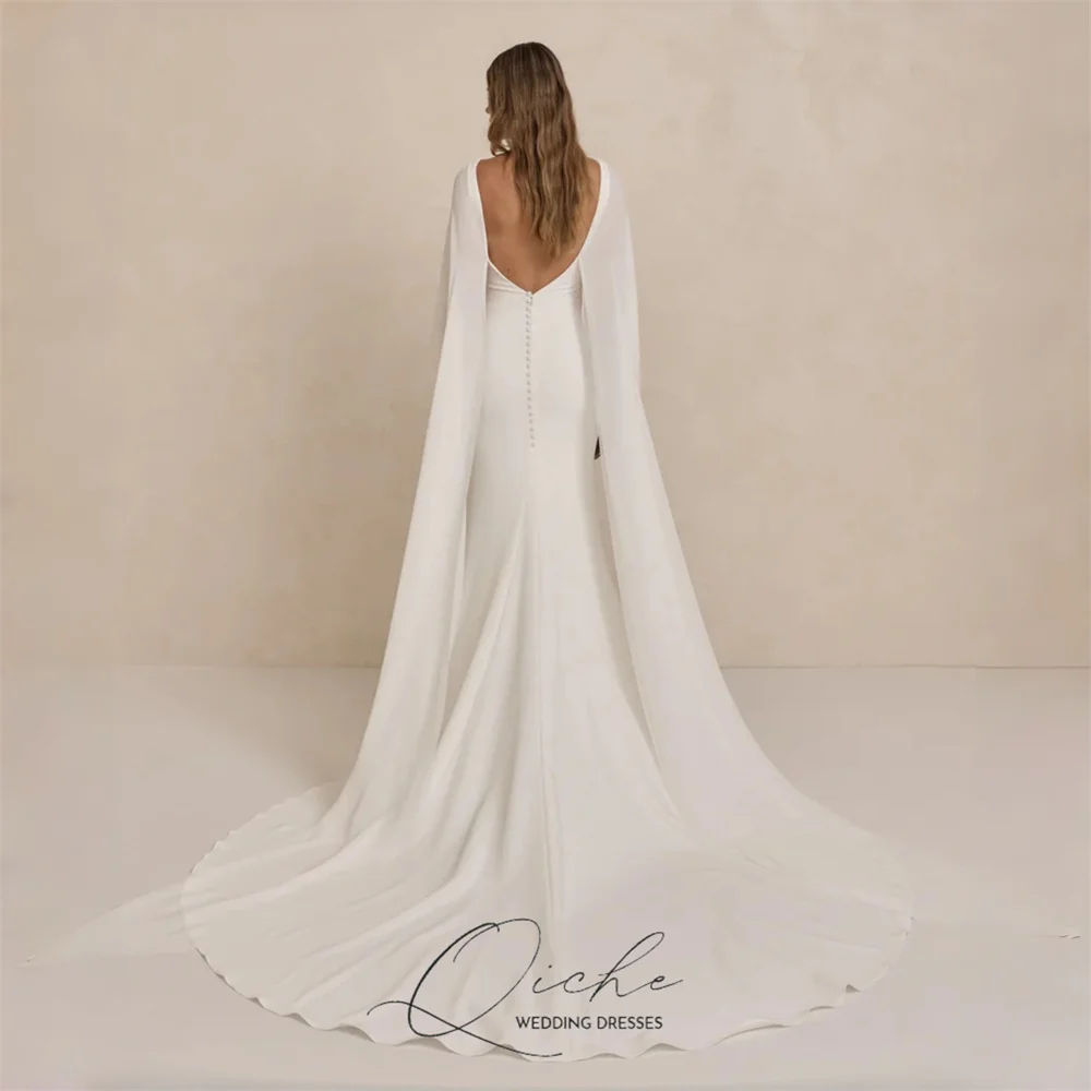 QICHE Vintage Mermaid Wedding Dresses With Cape Women 2026 O-Neck Open Back Buttons Bridal Gown Vestidos De Noiva Customized