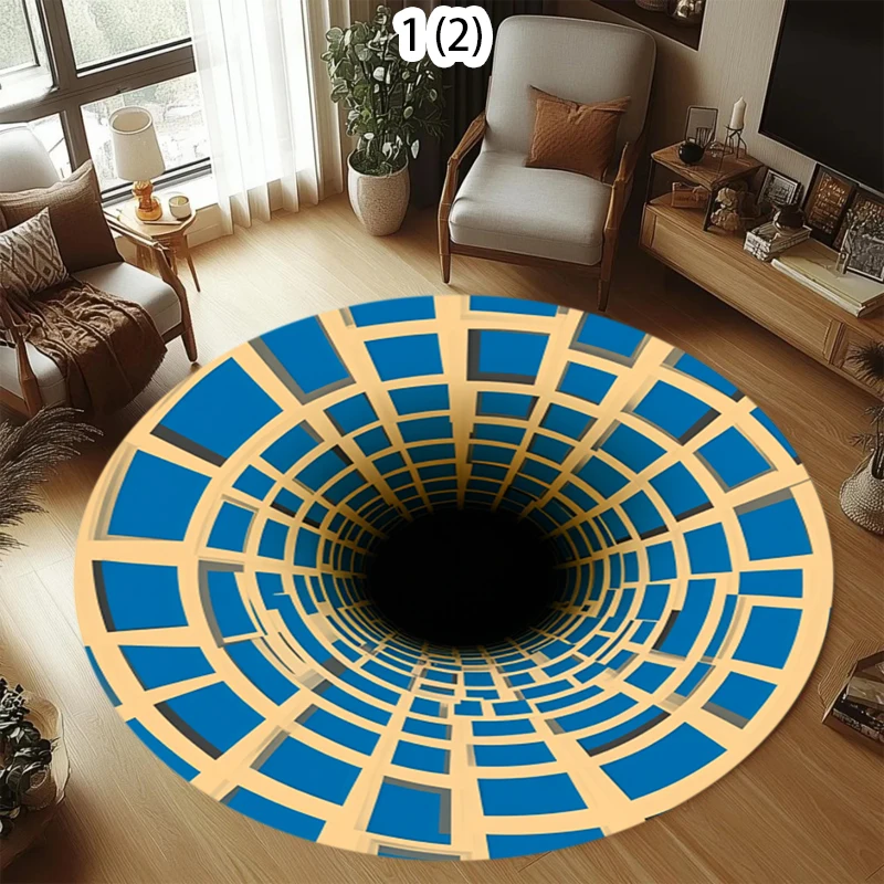2D Optical Illusion Round Rug, Vortex Tunnel 2D Sphere Print Floor Mat, Non-Slip Novelty Carpet, Fun Gamer Room Decor  Carpets