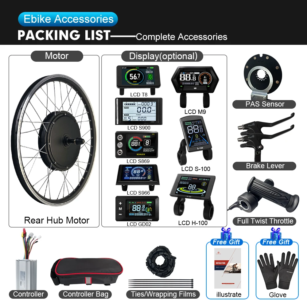 48V 1500W EBike Conversion Kit Rear Rotate Wheel Hub Motor 20 24 26 27.5 28 29inch 700C For Electric Bicycle Conversion Kit