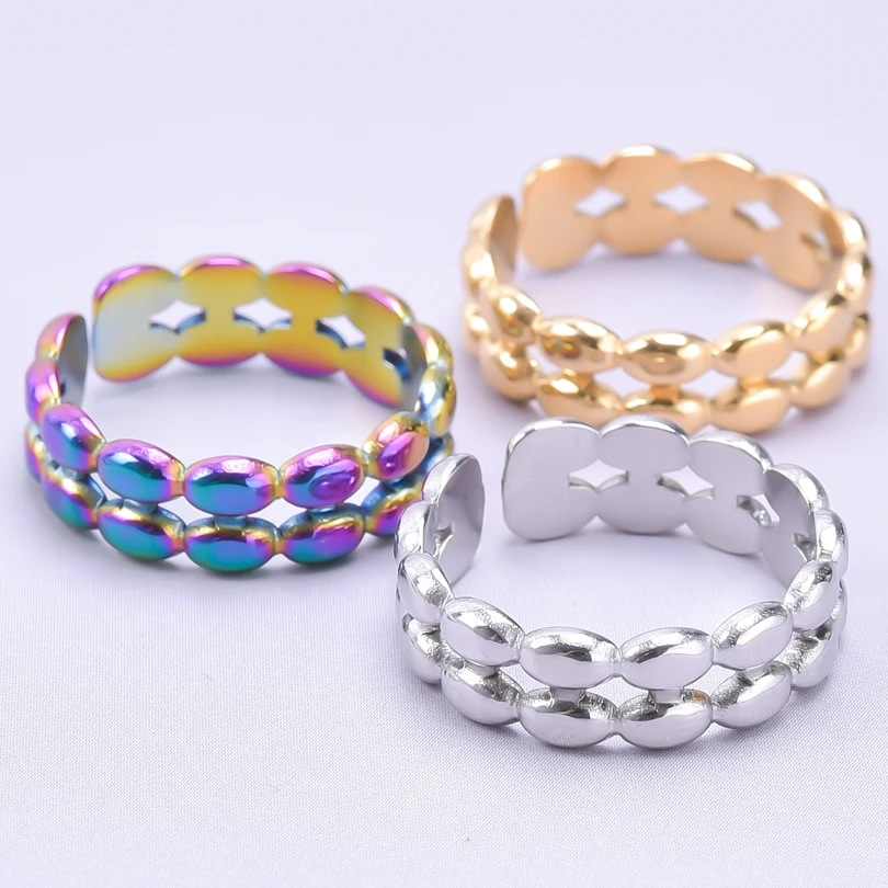 

Oval Beads Rings For Women Girl Accessories Stainless Steel Jewelry Adjustable Ring Aesthetics Bague Femme Acier Inoxydable Ring