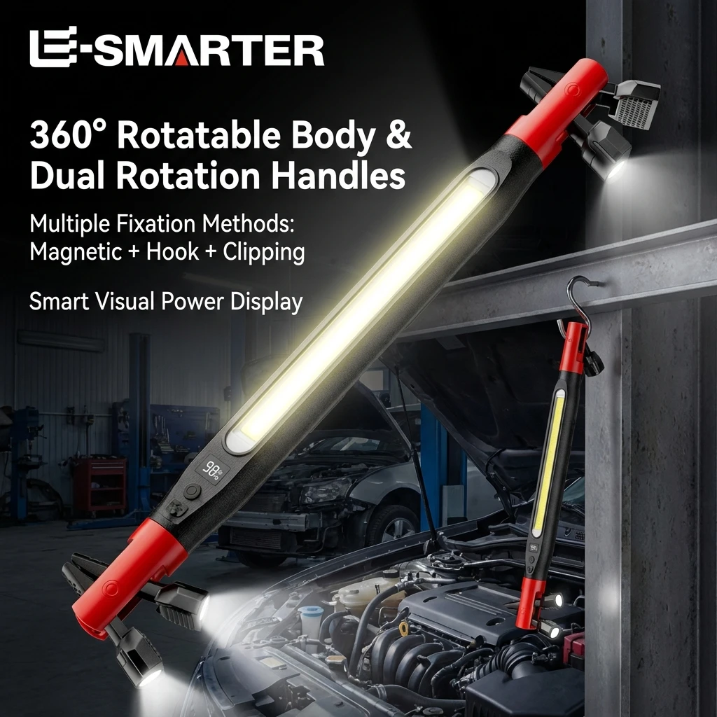 High Lumen Rechargeable LED Work Light for Car Emergency Repair, Powerful Magnetic Flashlight with Hooks and Magnetic Base