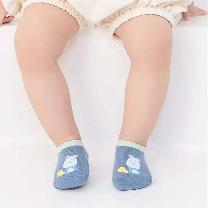 3Pairs Baby Non Slip Socks Cotton Casual Cartoon Print Boys Girls Toddler Floor Socks With Rubber Grips For 1-3Years