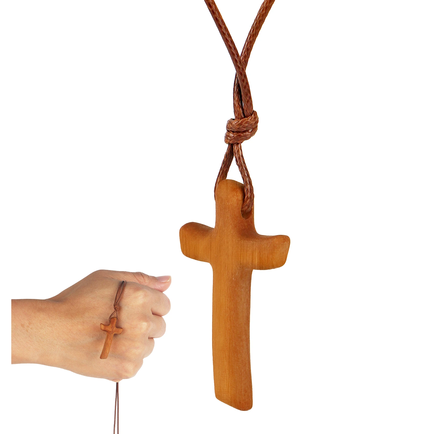 

YOYAI Wooden Cross Necklace for Baptism - Small Olive Wood Cross Pendant, Religious Gift for Women Men, Catholic Christian Neckl