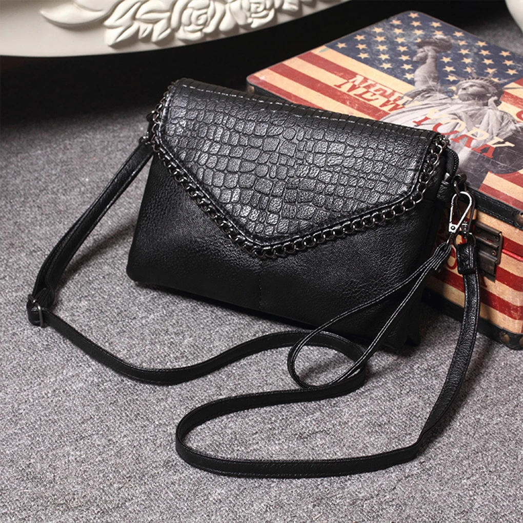 Black Womens Messenger Bag For Official And Casual Occasions Envelope PU Messenger Bags Crossbody Black-L