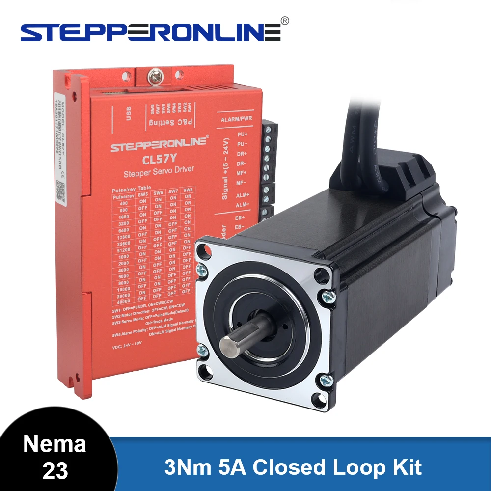STEPPERONLINE Silnik Krokowy Nema 23 z Enkoderem 3Nm, Silnik Krokowy Nema23 z Zamkniętą Pętlą 5A, Zestaw Sterownika Easy Servo CL57Y V2.0