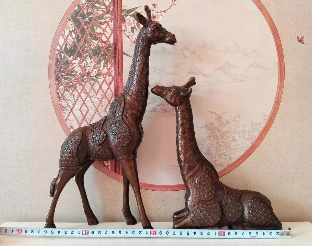 A pair # African savanna Giraffe bronze sculpture Copper decorative living room Company office bar club home Decorative ornament
