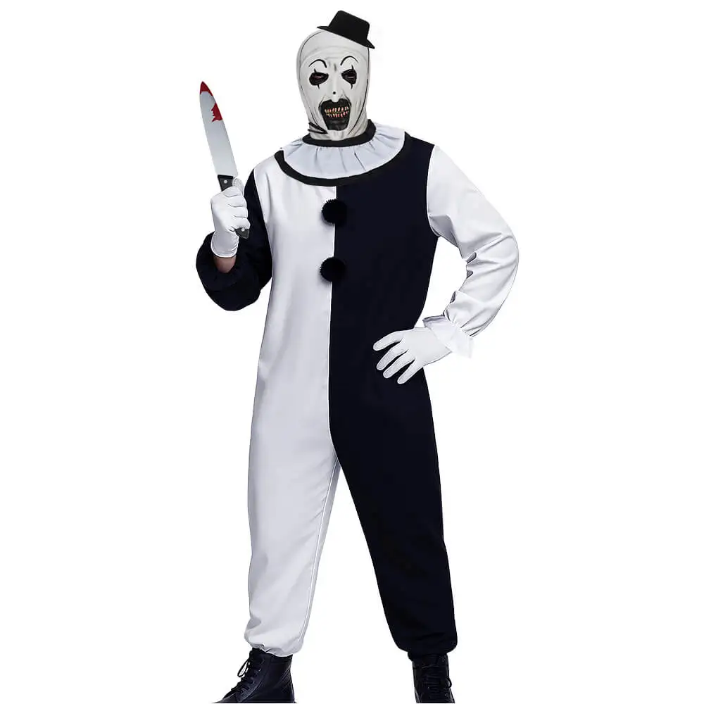 

Костюм для косплея Art the Clown Terrifier 2, костюм на Хэллоуин, фильм ужасов, комбинезон клоуна-убийцы, маска, шляпа в наличии-Takerlama