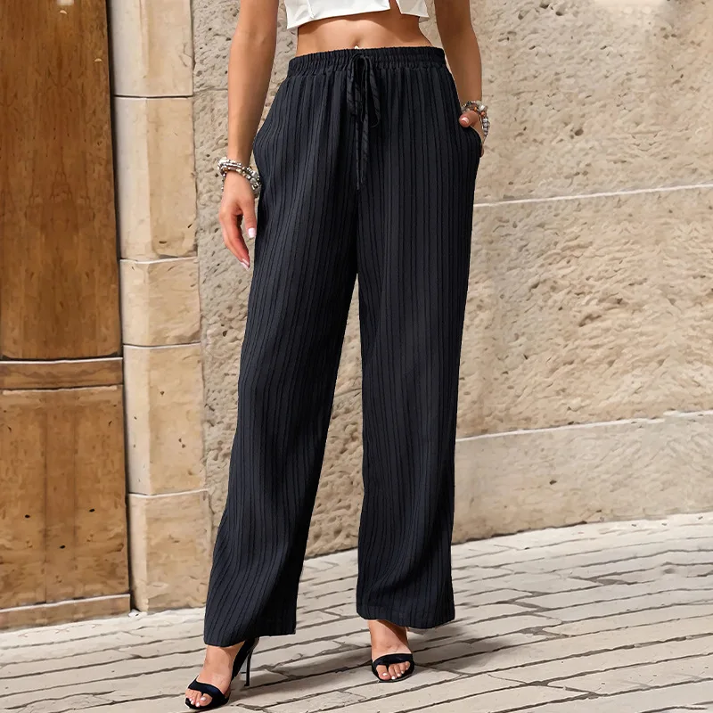 2025 New Simple and Versatile Solid Color High Waist Loose Folded Wide Leg Casual Pants for Women