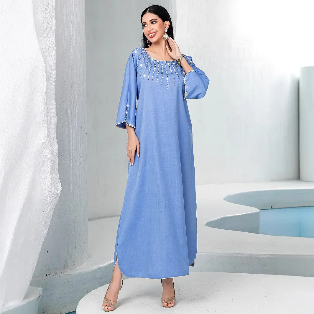 

Muslim Women Diamonds Maxi Dress Ramadan Dubai Abaya Eid Mubarak Djellaba Islam Gulf Jalabiya Robe Caftan Marocain Femme Vestido