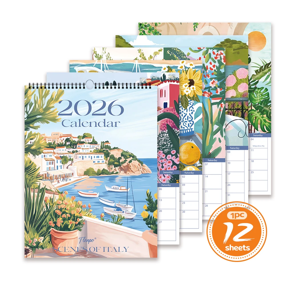 

1pc 2026 Wall Calendar, Italian Art Calendar, 12 Beautiful Designs,Monthly Plan, Perfect Gift for Birthdays, Christmas, New Year