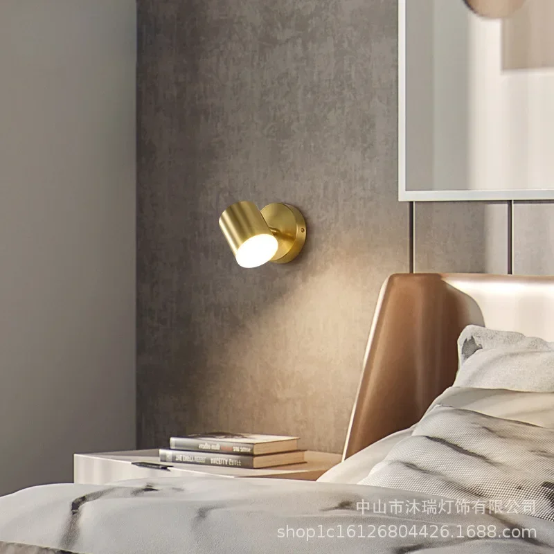 Room Bedroom Bedside Wall Lamp Postmodern Simplicity Can Rotate Light Luxury Gold Mirror Headlight Aisle Wall Light