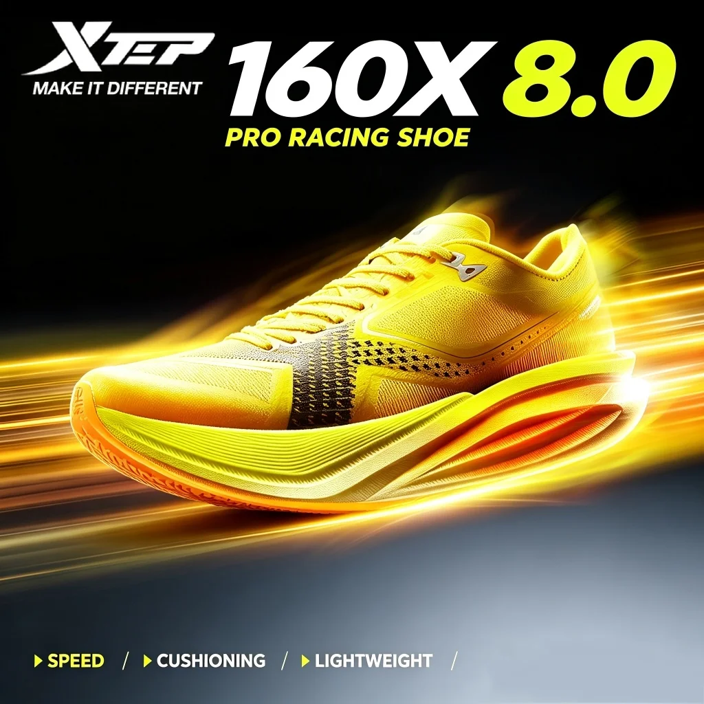 XTEP 160X 8.0 カーボンプレート マラソン ランニングシューズ 軽量 リバウンド CPU 耐久性のあるアウトソール レーシング トレーニング スニーカー 974319110045