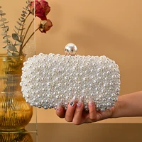 Bolso de noche de boda hecho a mano de lujo, bolso de hombro con cadena, bolso de mano con cuentas, bolso de perlas artificiales para fiesta de boda