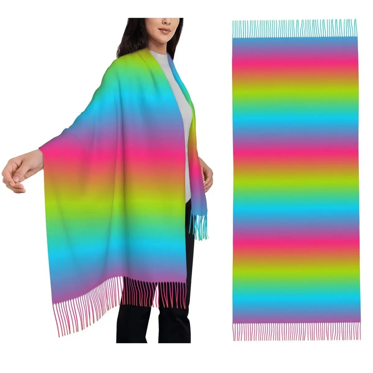 

Разноцветный шарф с эффектом омбре, шарфы с кисточками для женщин, мягкие теплые шали и накидки, длинная осенне-зимняя шаль