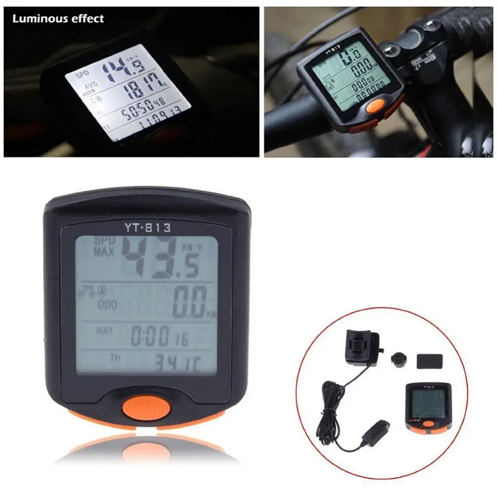 YT-813 Bike Speed Meter Digital Bike Computer Multi-function LCD Odometer Waterproof Sports Sensors Bicycle Computer Speedometer