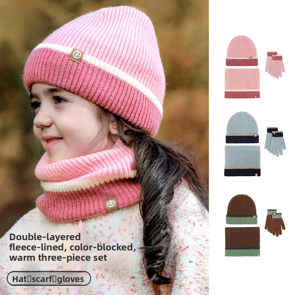 

Three Piece Set of Warm and Cold Hat, Scarf, Gloves for Children in Winter, Cute, Sweet and Fashionable Accessories for Children