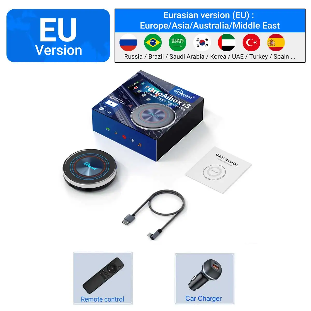 Ottocast I3 Smart Car AI Box Wireless CarPlay Adapter 8+128G