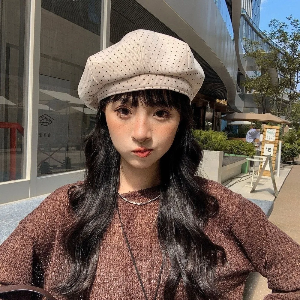 بسيطة القطن البولكا نقطة قبعة قبعة الدفء الكورية نمط المرأة الرسام قبعة تنوعا موزع الصحف المرأة قبعة مثمنة في الهواء الطلق