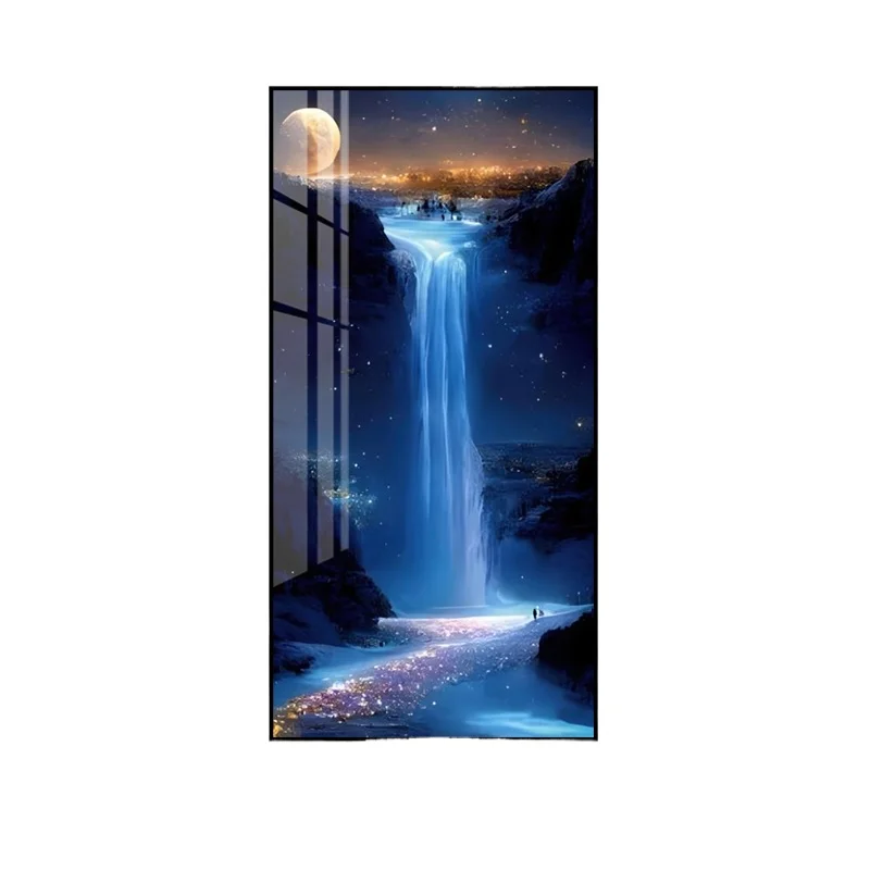 Light Luxury LED Abstract Crystal Porcelain Vertical Mural Light | Entrance/Corridor End Illuminated Painting Decor