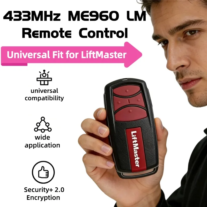 

LiftMaster 3-Button ME960-LM 433.92MHz Keychain Transmitter Garage Door Remote Control Universal Security+ 2.0 Opener Remote