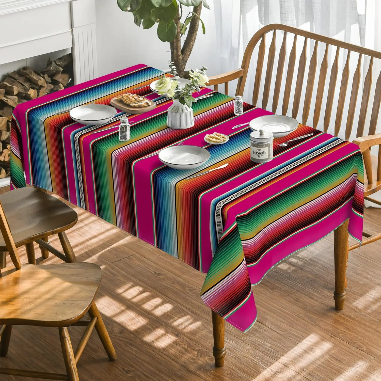 Mexican Stripes Tablecloth Holiday Party Decor Reusable Day of The Dead Waterproof Tablecloth Mexican Fiesta Decorations