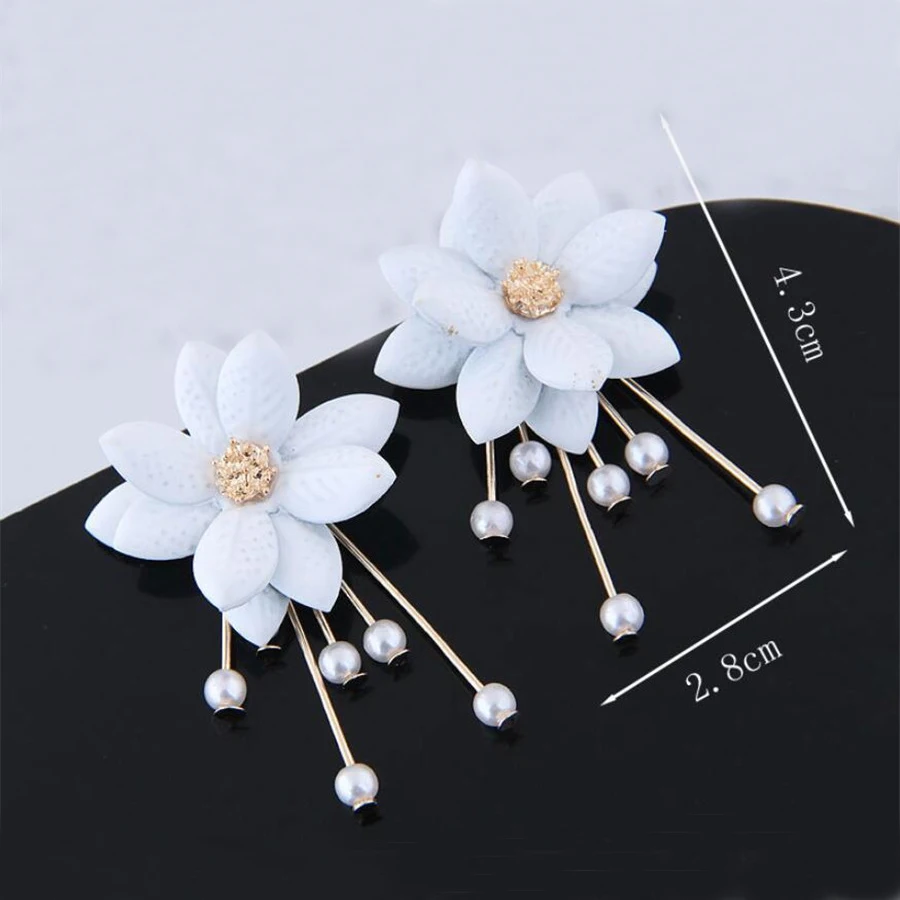 New Zinc Alloy Trendy Plant Women Dangle Earrings Petal Pearl Sweet Earrings Flowers Earrings For Women Drops Earrings