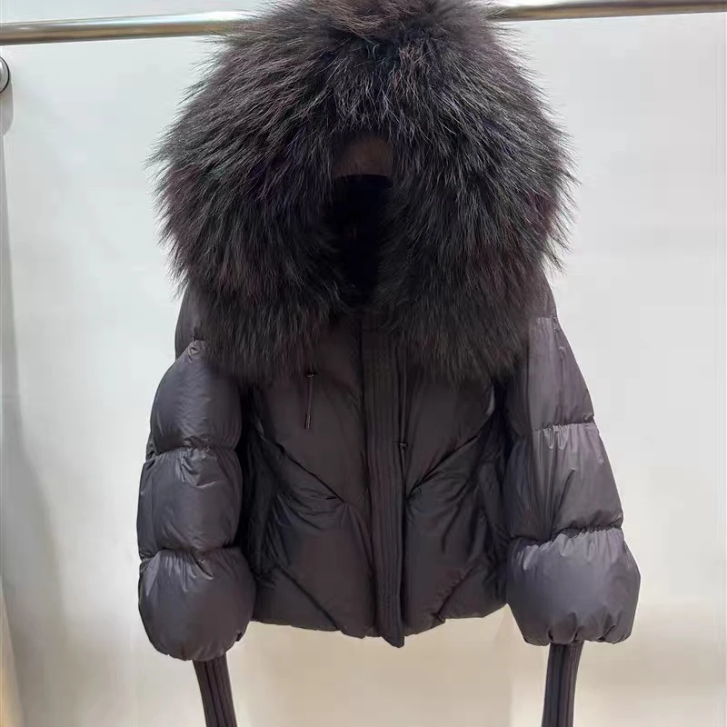 Winter High End Natural Large Fur Collar Down Jacket Female Hooded Warm Thick Parker Jacket Women White Duck Down Loose Outwears