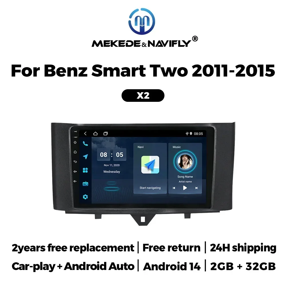 

Автомобильный радиоприемник Android 14 для Mercedes Benz Smart Fortwo 2010-2015 Carplay Auto Audio GPS-навигация Мультимедийный плеер WiFi