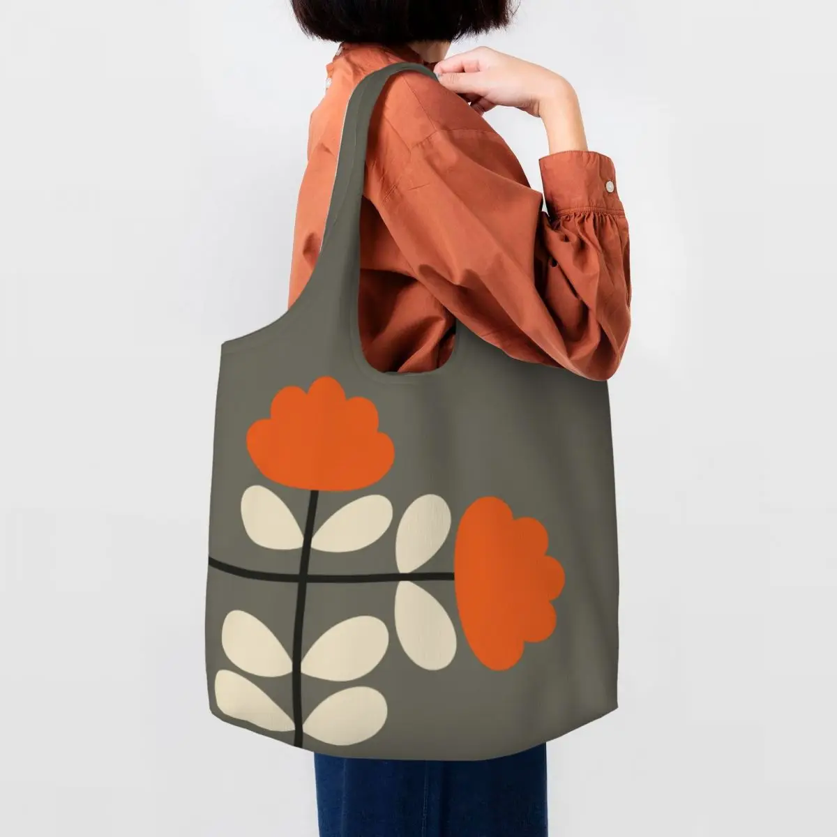 Custom Printing Pattern Cut Stem Tote Shopping Bags Recycling Canvas Shoulder Shopper Orla Kiely Bags Photography Handbags