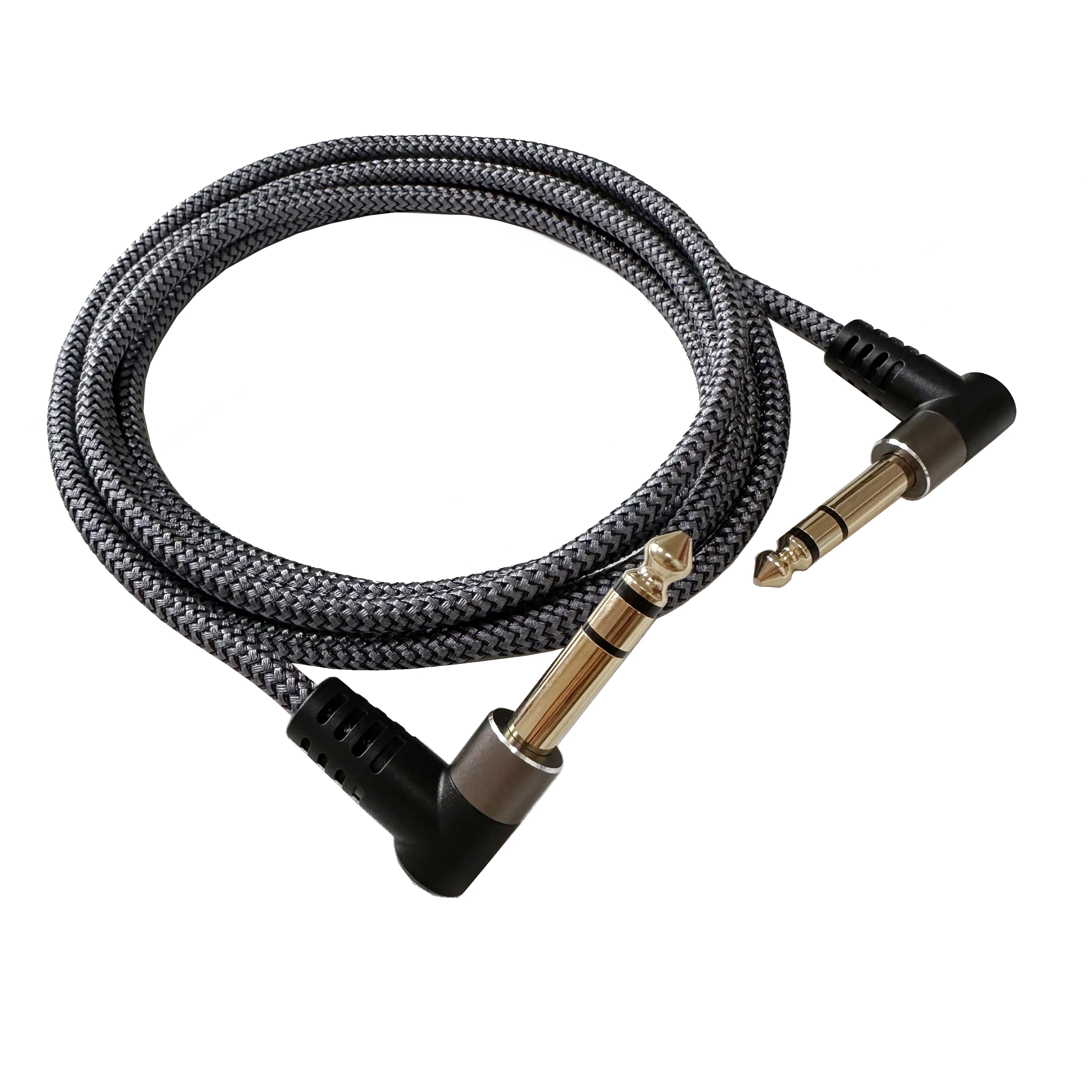 1/4 Inch TRS Instrument Cable Right Angle 6.35mm Male Jack Stereo Audio Interconnect Cord for Bass Keyboard Mixer Amp