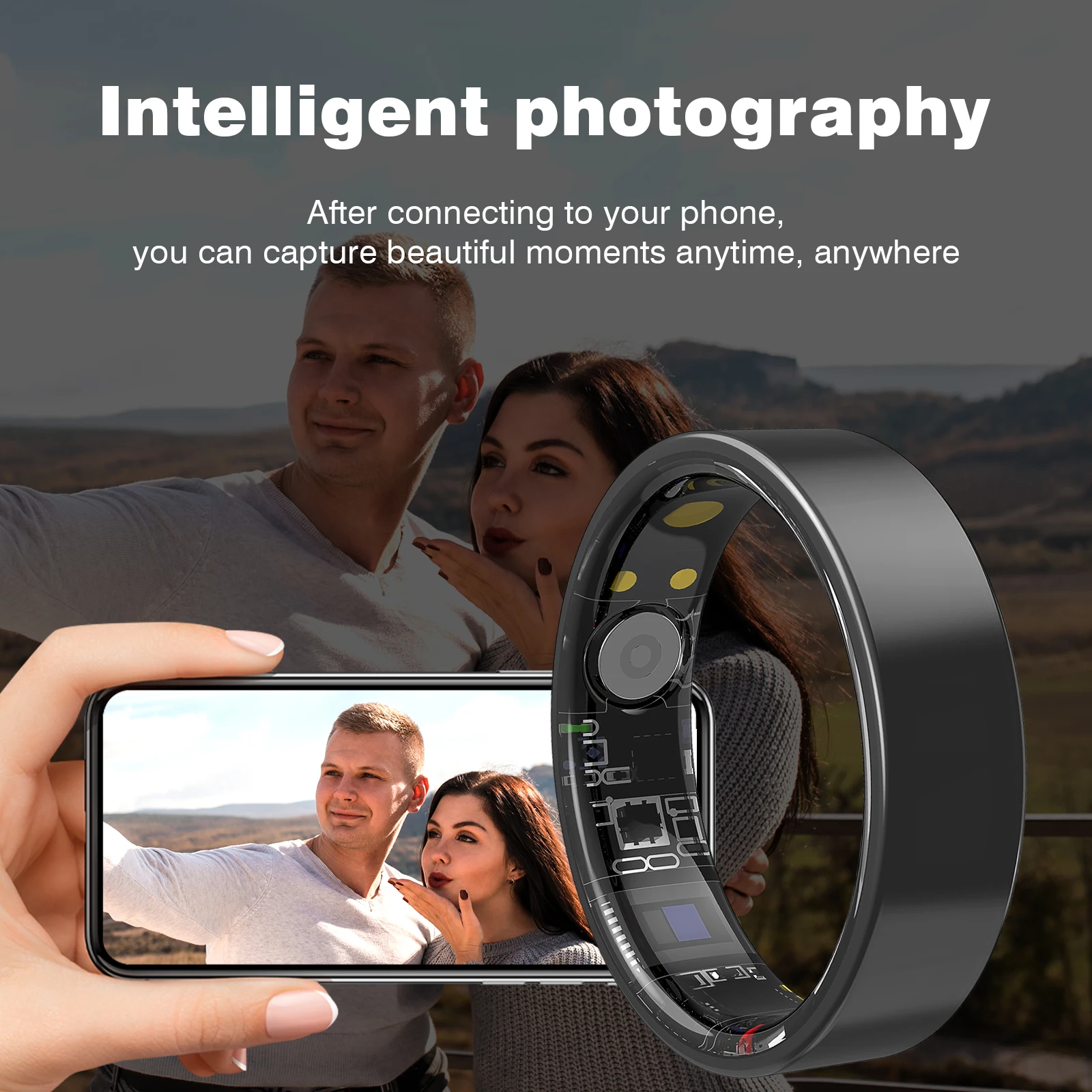 حلقة ذكية، مقاومة للماء IP68، مراقبة النوم، أوضاع رياضية متعددة، عداد الخطى، مادة ستانلس ستيل، للجنسين