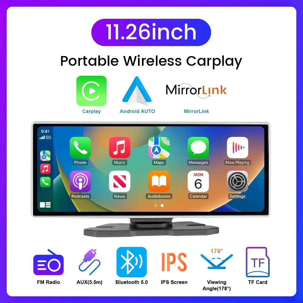 

11.26 Inch Universal IPS Touch Screen Portable Wireless Carplay Radio Android Auto Multimedia Video Player MP5 Player FM AUX BT