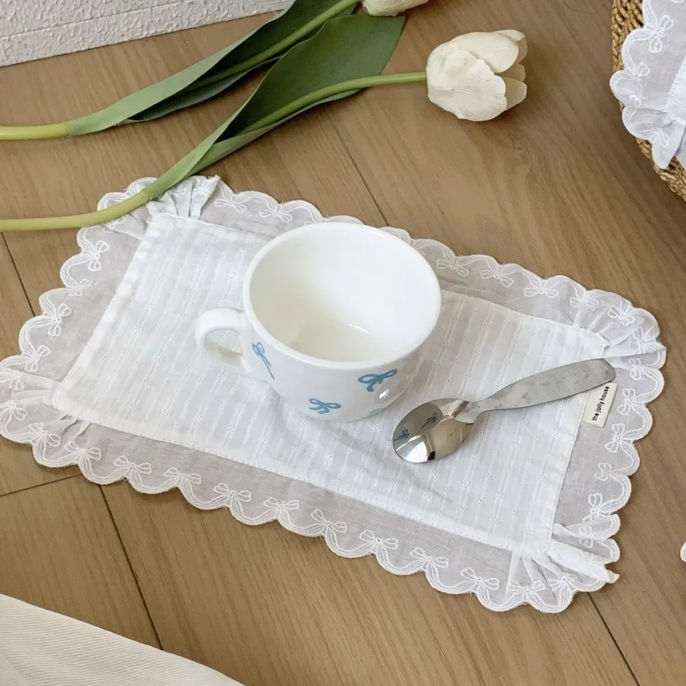 Korean Style Soft Flounced Lace Ruffle Placemats Dust-proof Multi-purpose Lace Napkins Cotton Napkins Photo Props