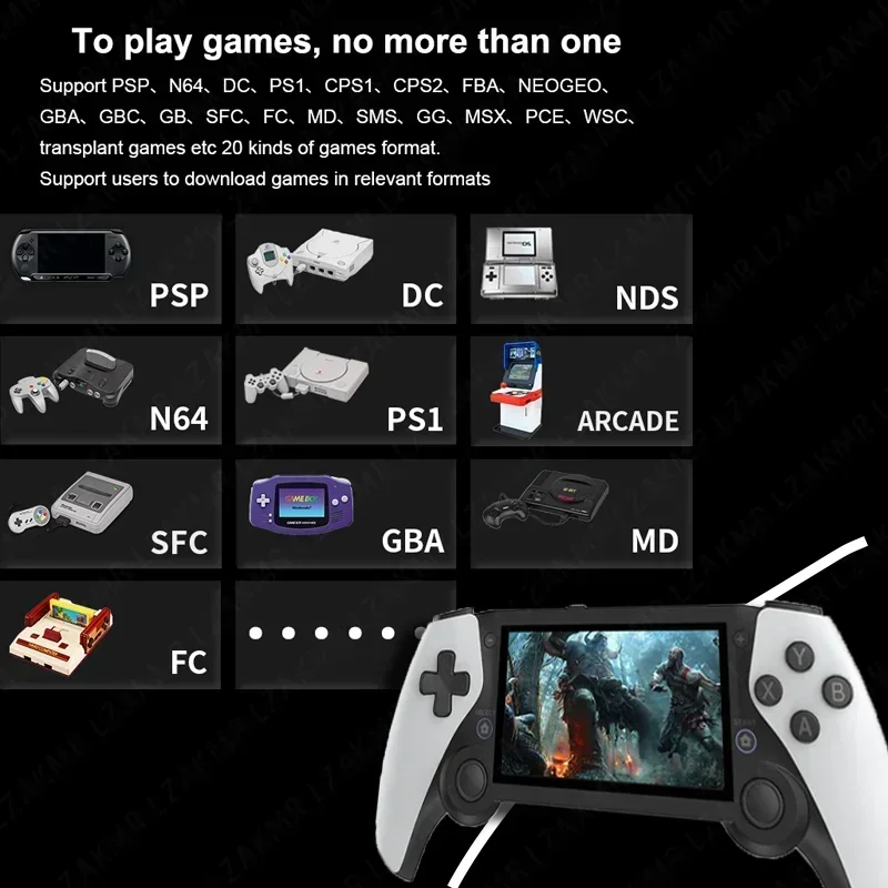 لعبة محمولة 4.3 HD شاشة 256G 70000+ ألعاب مشغل وحدة تحكم مزدوجة ريترو لعبة فيديو محمولة لـ psp ps1 n64 Dream cast White M25