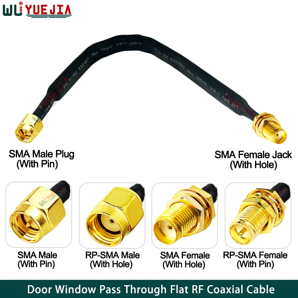 

20/30/40 см штекер SMA, гнездовой разъем для RPSMA, 50 Ом, оконный дверной проход через плоский RF коаксиальный кабель, удлинитель с косичкой