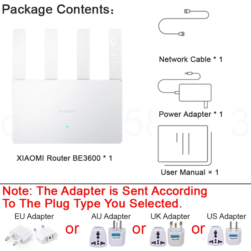 XIAOMI MIJIA Router BE3600، WiFi 7 معالج Qualcomm رباعي النواة ثنائي النطاق، 3570 ميجابت في الثانية Dual WAN LAN VPN، الإصدار الصيني مع محول