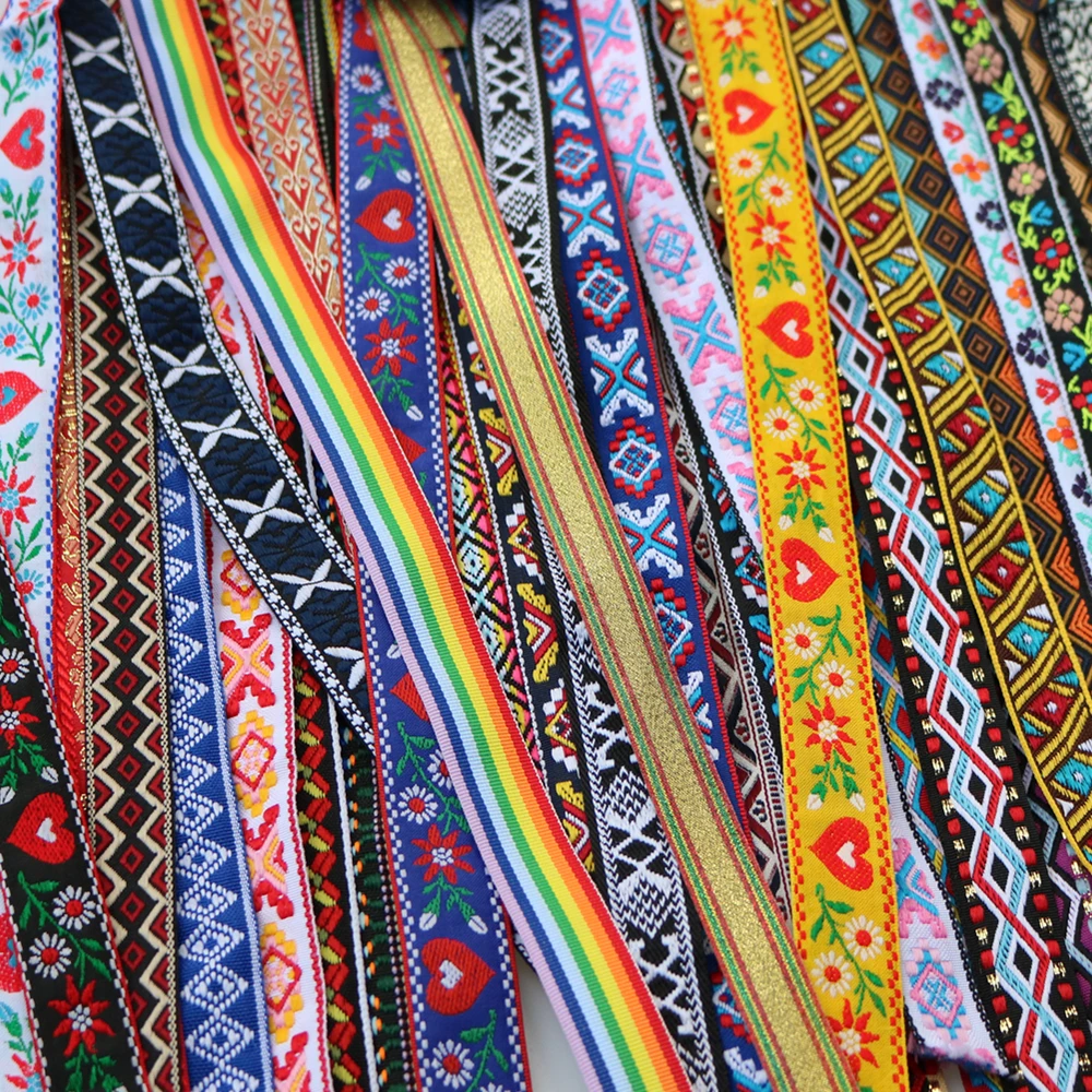 5 Yards 16~25MM 5/8 1 Inch Vintage Ethnic Embroidery Lace Ribbon Boho Trim DIY Clothe Bag Accessories Embroidered Hundred Styles