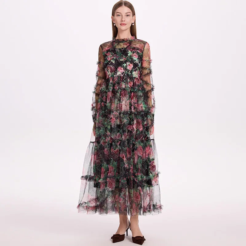 Gonna lunga con stampa Street Sle Heavy Work Me Etichetta premium da donna ritagliata Fairy Dr Vita alta lunga Sve A-Line Dr