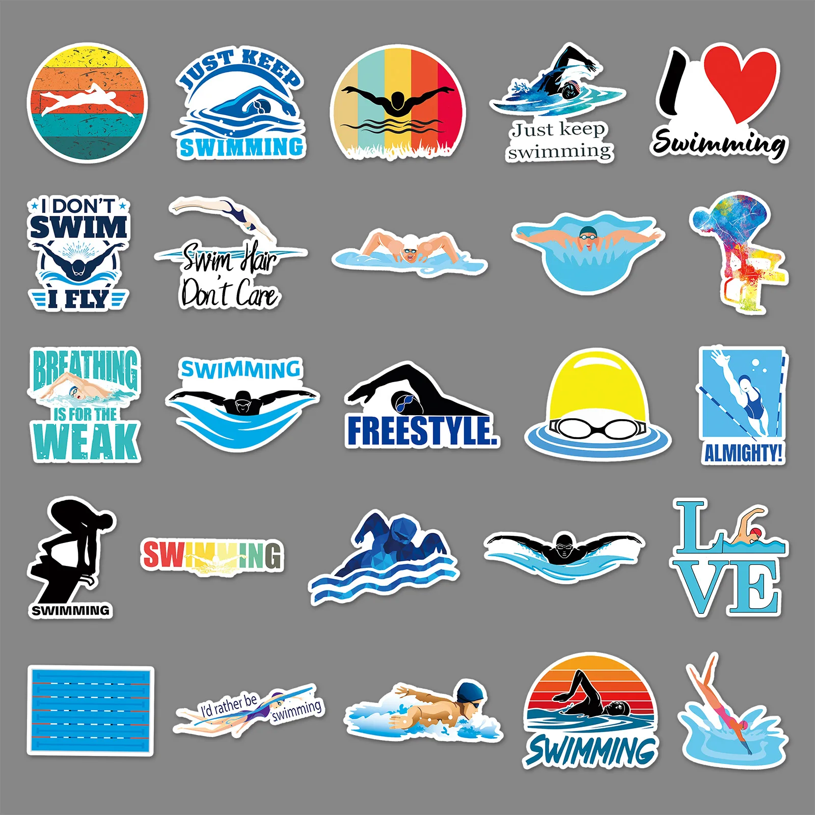 10/30/50pcs Swimming Graffiti Stickers Cartoon Sports Stickers Diy Skateboard Luggage Laptop Phone Waterproof Decorative Sticker