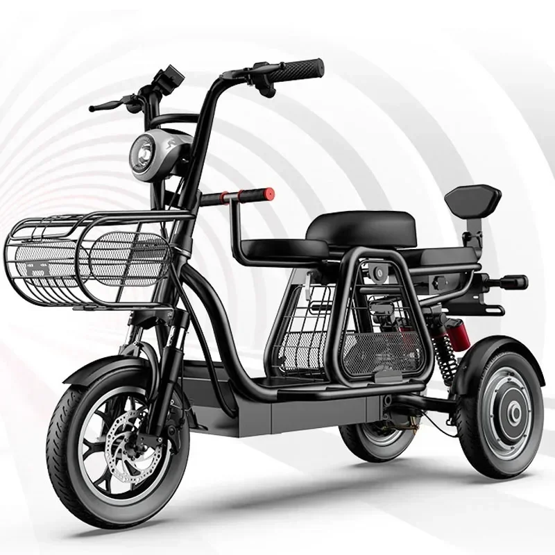 E-Bike with Large Storage Basket Picking Up Children Electric Bicycle 350W 48V 30AH Lithium Battery Three Sea Electric Tricycle