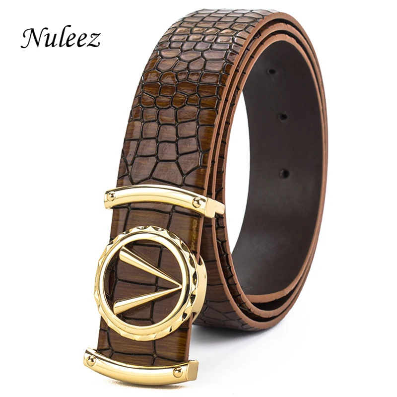 Crocodile Pattern Band Belt Men Circle V Buckle Luxury Looking Gentlemen Waist Ornament 3.5 CM Wide Suit