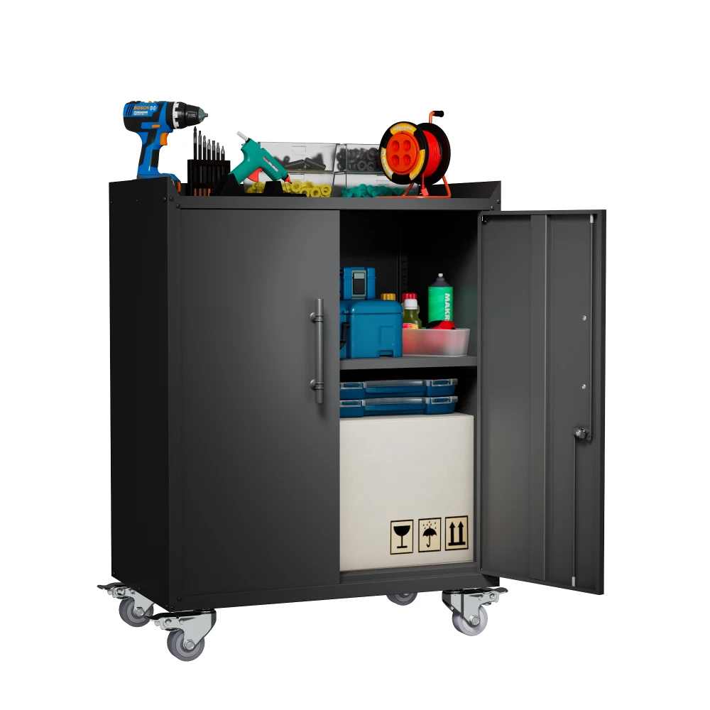 

2 Door Tool Cabinets for Garage, Lockable Garage Storage Cabinet, Locking Metal Storage Cabinet with Wheels, Rolling Tool Chest