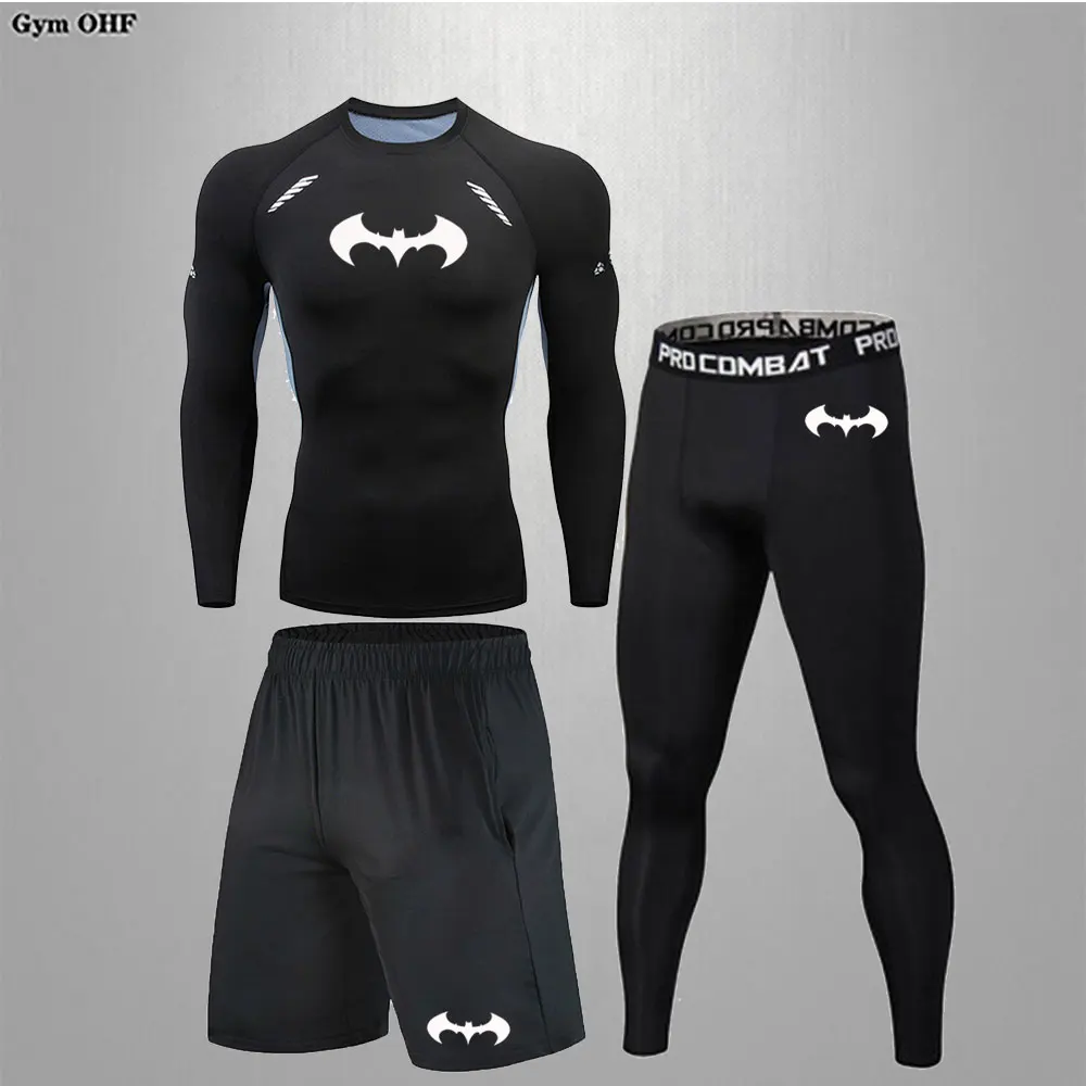 Zestawy dla mężczyzn czarna odzież sportowa koszule kompresyjne siłownia bieganie komplet treningowy mężczyzn Rashguard MMA BJJ Jiu Jitsu BAt/-Man