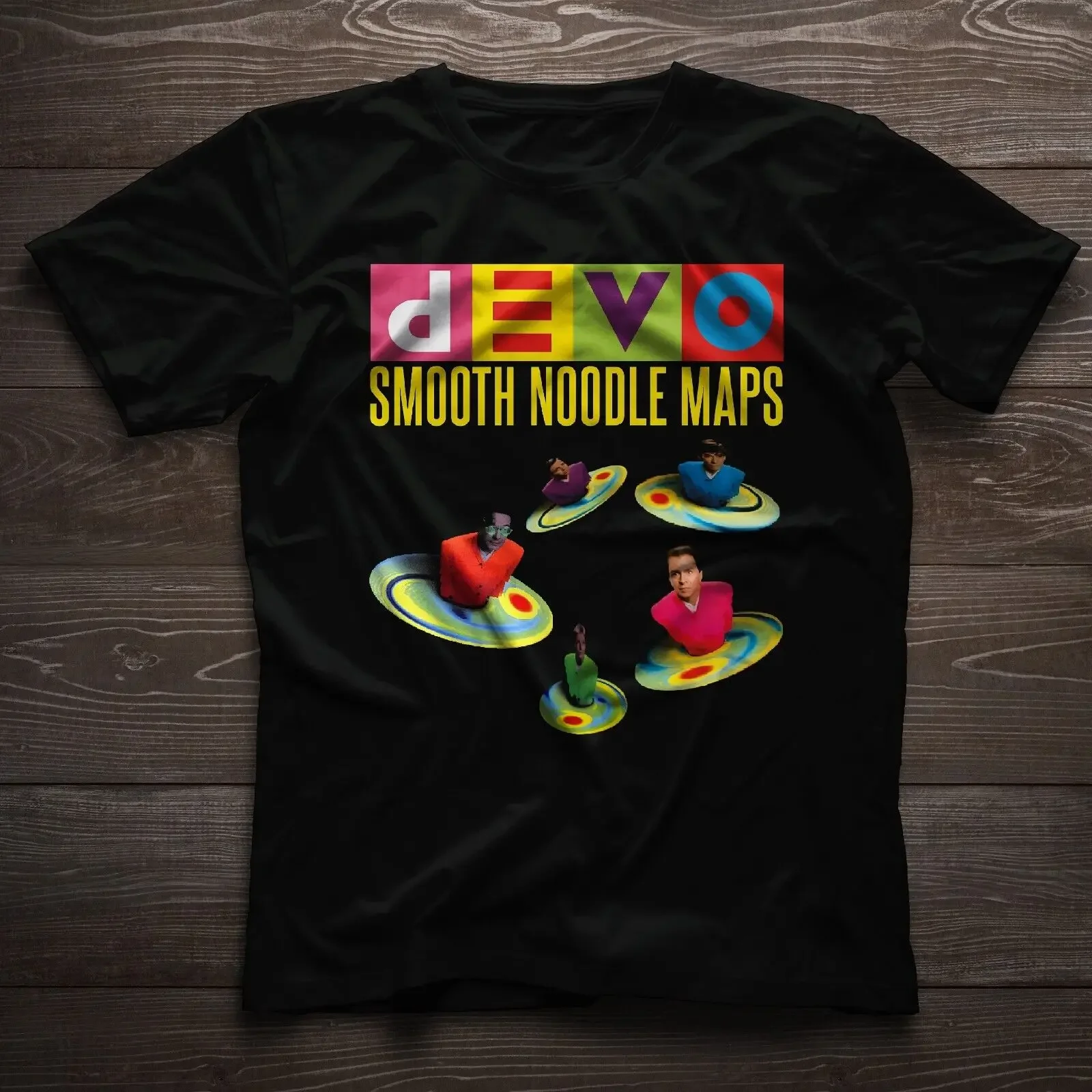 Devo T-Shirt Smooth Noodle Maps Album Cover Morning Dew Black T-Shirt Size S-5XL