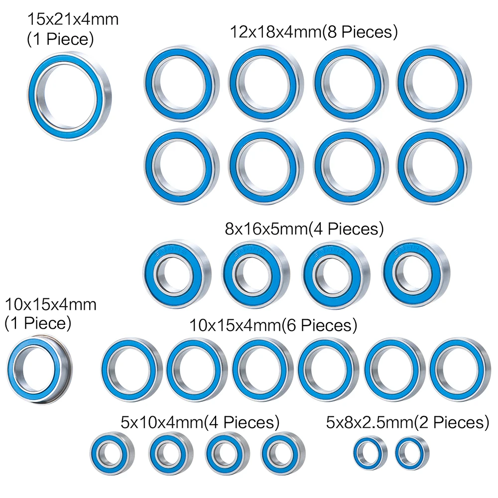 MIBIDAO 26Pcs Wheel Hub Ball Bearing Complete Bearing Kit Chrome Steel For 1/10 Kraton Outcast 4S BLX RC Crawler Car